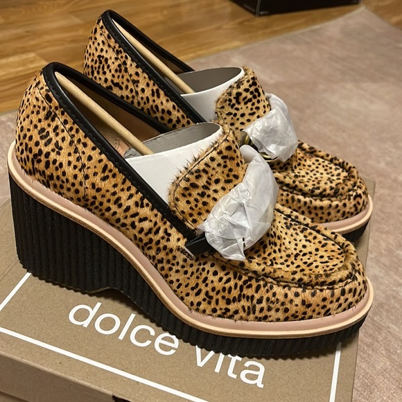 Dolce Vita- Brenan Leopard Calf Hair Wedge Loafers- New - Picture 3 of 9